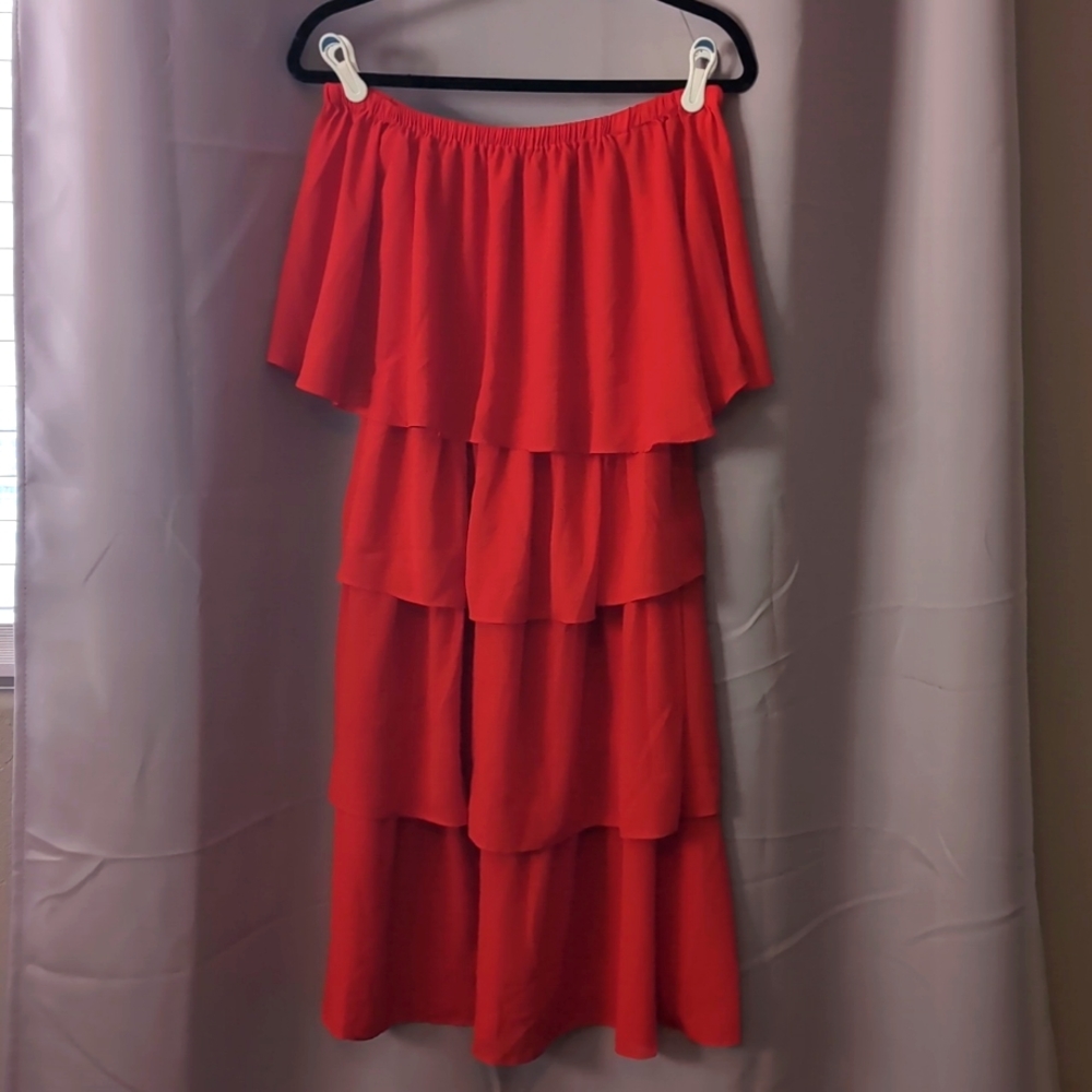 NWT Off the Shoulder Red Ruffled Dress Size Small